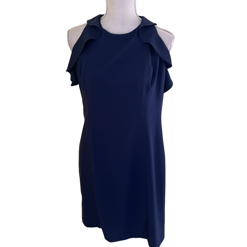 Lilly Pulitzer Navy BlueCrepe Sleeveless Flounce Lace Yoke Britnee Dress 6 - Picture 2 of 12